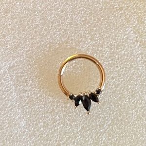 14k Yellow Gold Clicker Hoop with Black CZ, 8mm Never Worn